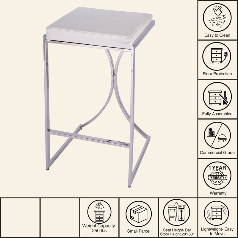 Natalya 24" Bar Stool, Silver, Bar Stool (31” Seat Height), White