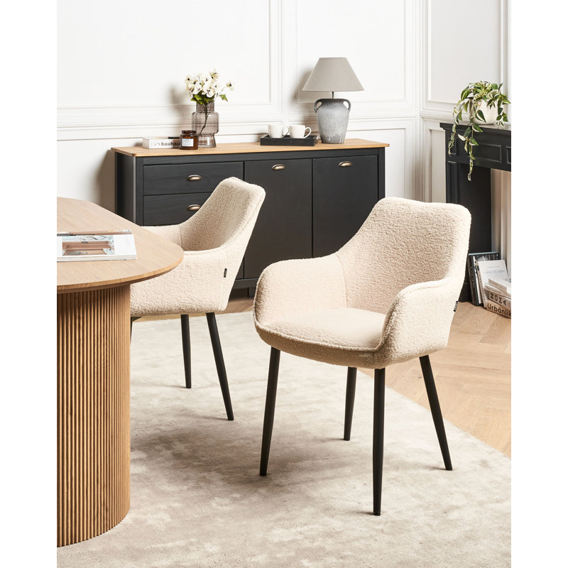 Set of 2 Dining Chairs Alden Boucle, Beige