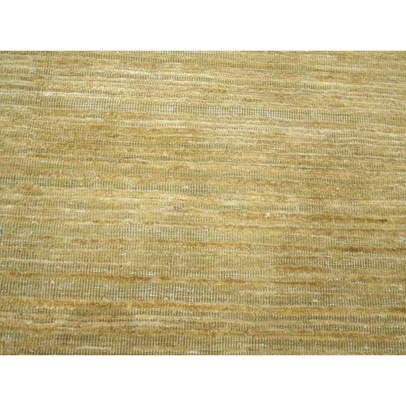 Tapis oriental noué à la main 9 pi x 12 pi 3 po brun uni en laine avec de la laine texturée