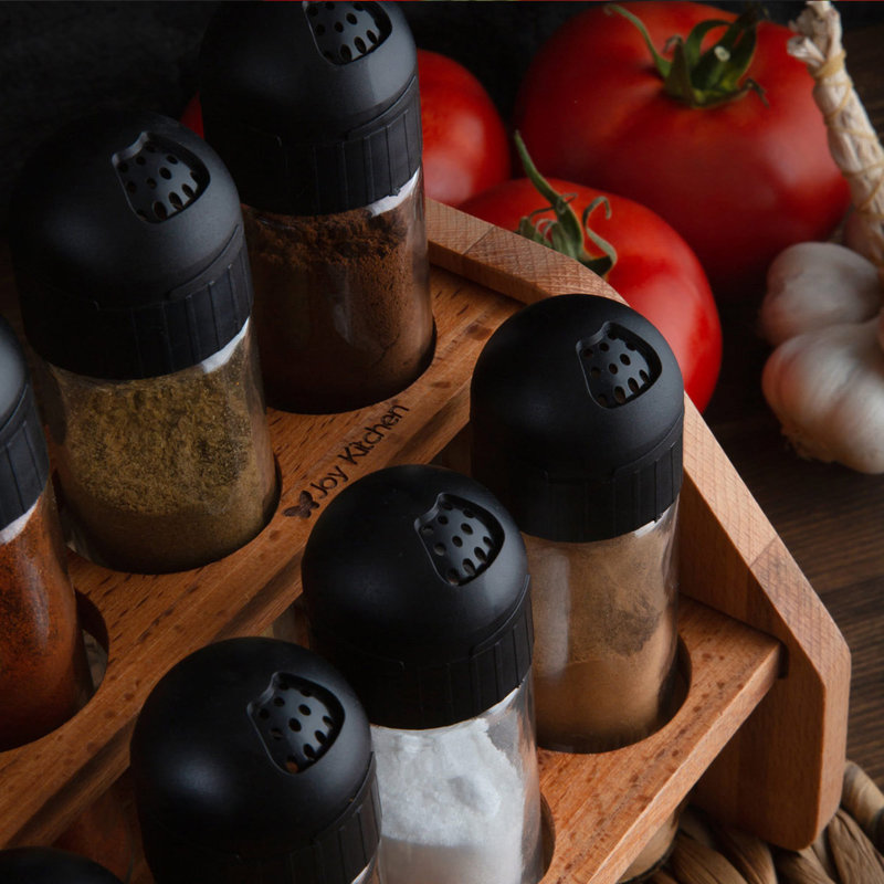 Freestanding Wood Spice Jar & Rack Set