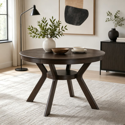 Mid-Century Round Dining Table with Sturdy Rubber Wood Base for 4-6 People