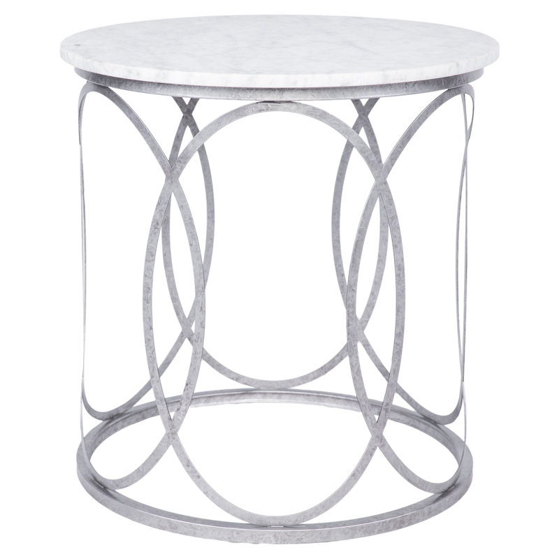 New Orleans Marble Drum End Table, Royal Silver