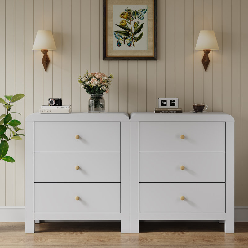 3 Drawer Nightstand for Bedroom, White