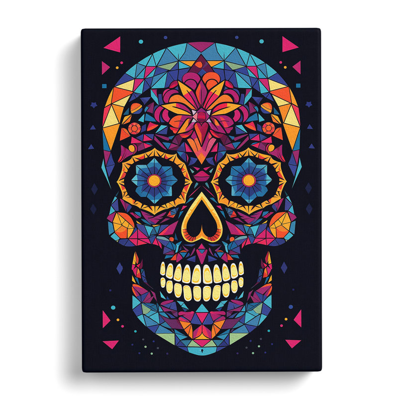Sugar Skull Geometric Art - Wrapped Canvas, 76cm H x 50cm W x 3cm D