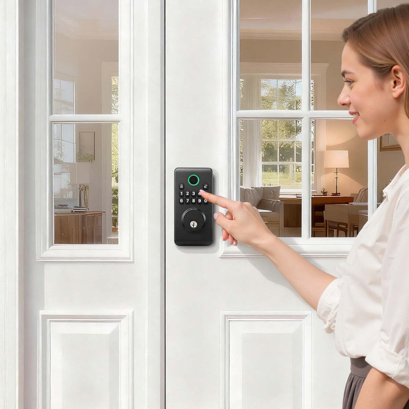 Serrure de porte sans clé, pêne dormant électronique avec codes d'utilisateur personnalisables, conception innovante à prise facile, serrure à clé, verrouillage automatique, mot de passe anti-fouillis, clavier rétroéclairé, pour la maison, noir mat