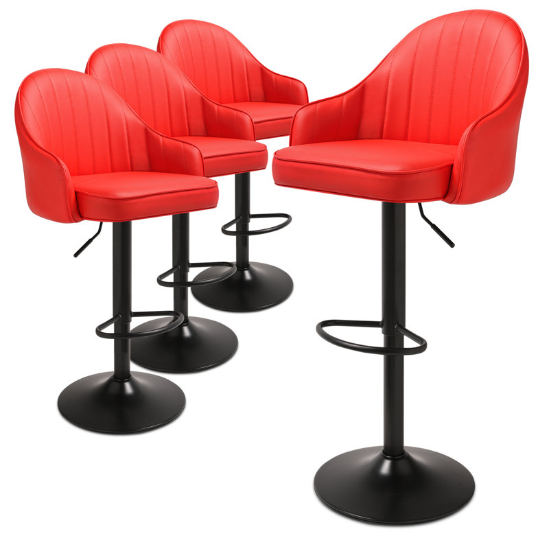 Audre Swivel Adjustable Height Bar Stool (Set of 4), Red