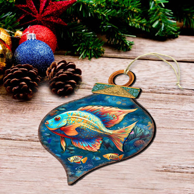 Holiday Coastal Ornaments - Exotic Fish Wooden Ornaments By G. Debrekht