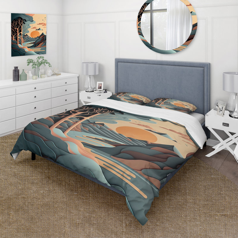 Ensemble de housse de couette en microfibre / polyester Mountain Trees In Retro