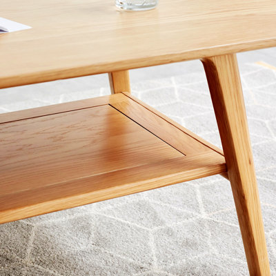 100% Solid Wood Coffee Table Easy To Assemble With Storage Shelf