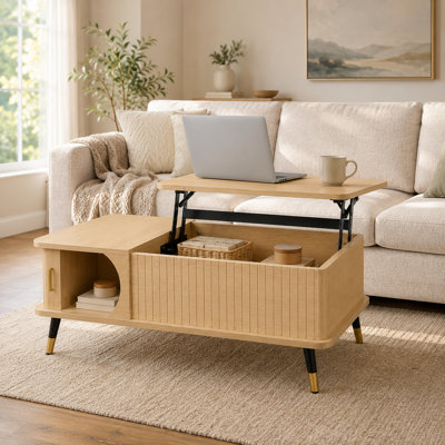 39.4'' Walnut Lift-Top Coffee Table with Hidden Storage and Open Side Shelf