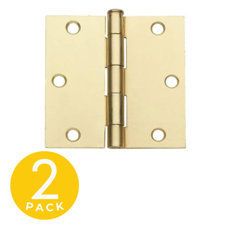 Charnière carrée résidentielle 3,5 po x 3,5 po en laiton satiné avec goupille amovible - lot de 2
