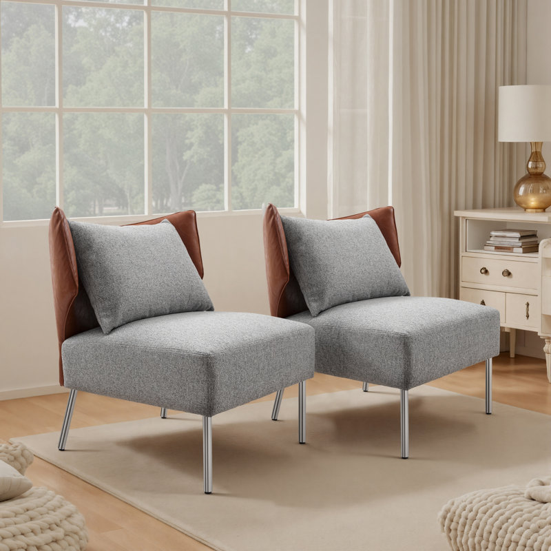 Ensemble de 2 fauteuils demi-tonneau rembourrés avec dossier amovible, Gris