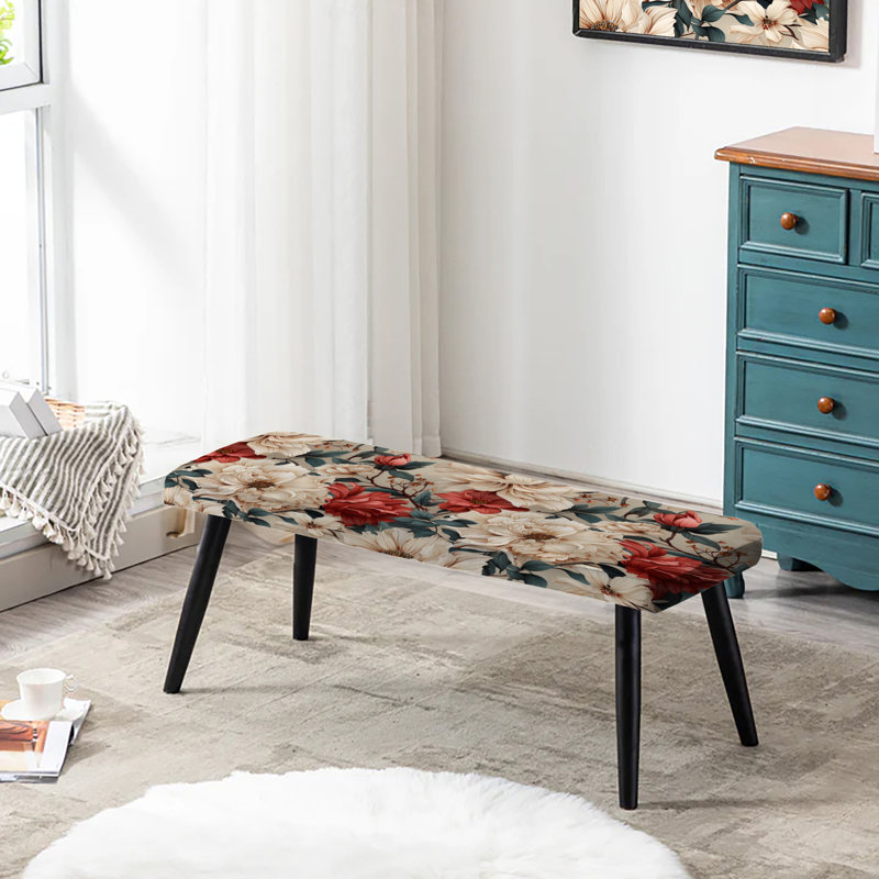 Banc rétro rembourré floral blanc Boho