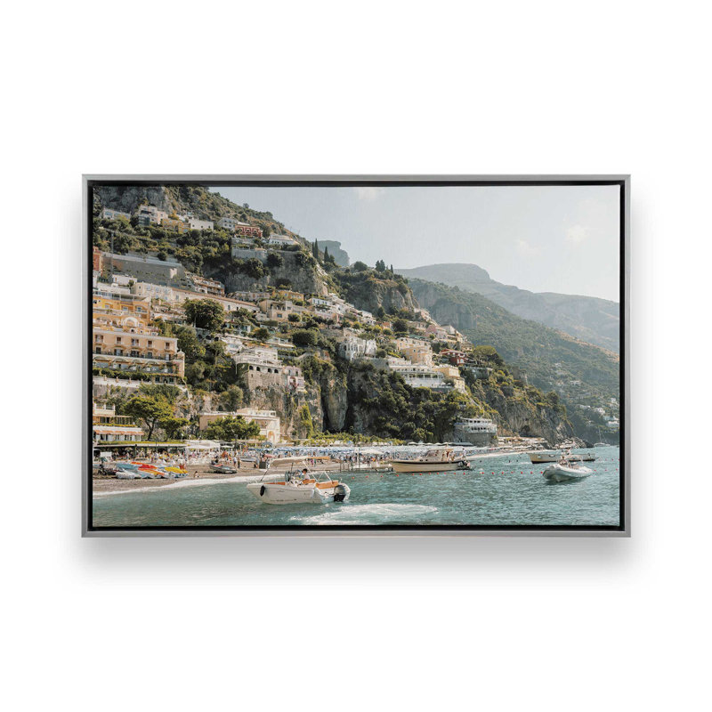 Impression sur toile Nautical Positano, H 12,75 po x l 18,75 po x P 1,75 po, Cadre flottant en chrome poli, 1
