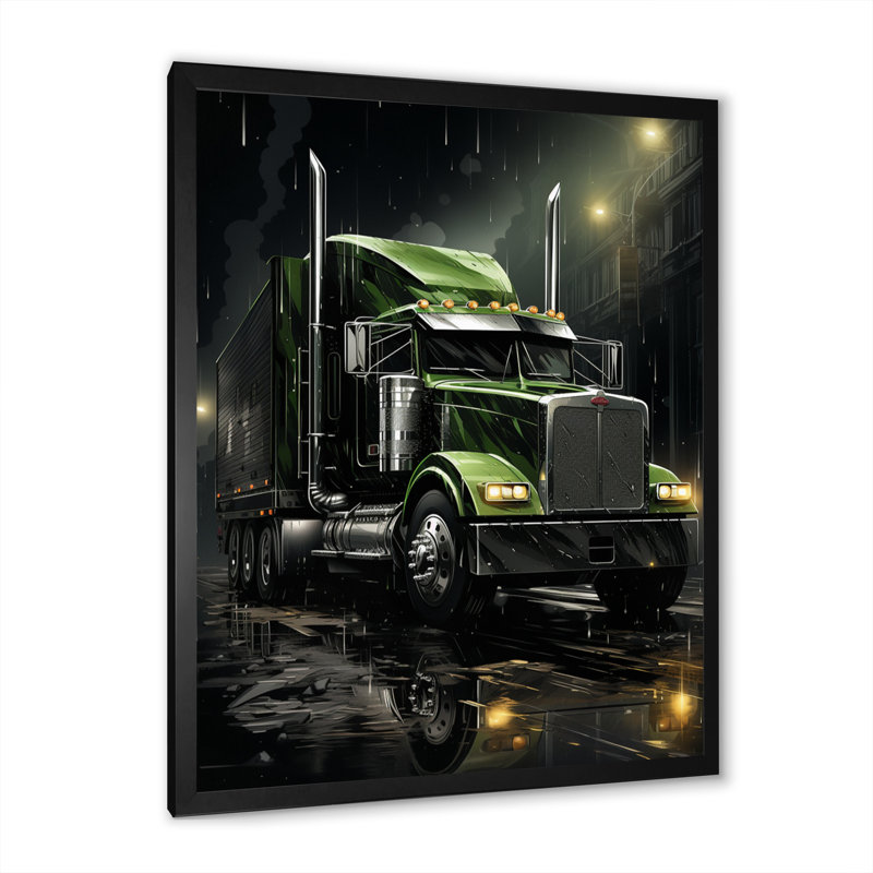 Semi Truck Night Hawk - reproduction sur toile, Cadre photo noir, H 20 po x l 12 po x P 1 po