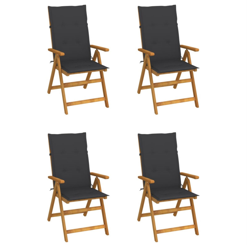 Chaise d'extérieur avec chaises inclinables d'extérieur en bois d'acacia massif, Anthracite, Naturel