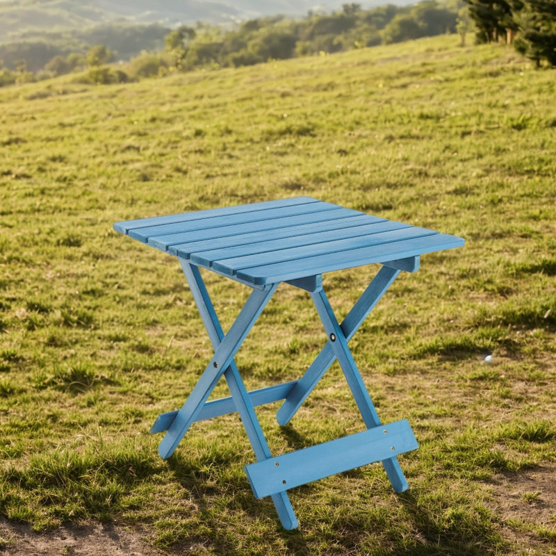 Table pliante d'extérieur en bois massif - bleu, pour patio, jardin bleu, portable, cour arrière, balcon
