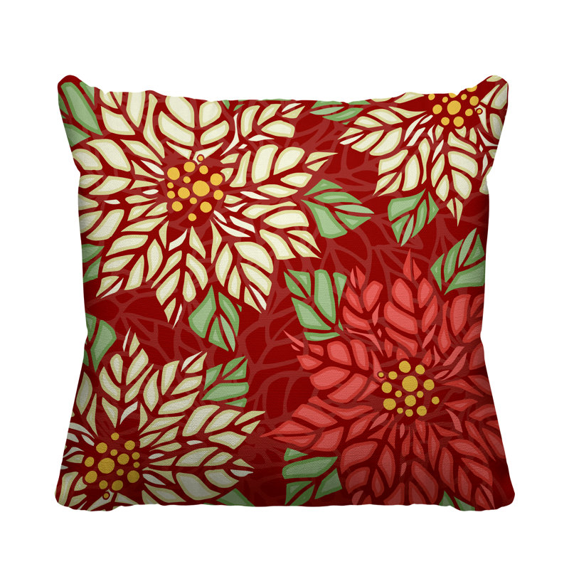 Coussin décoratif intérieur / extérieur Christmas Poinsettia, Rouge, L 15 po x H 15 po
