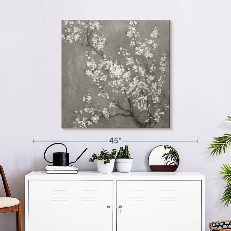 Harnek White Cherry Blossoms II On Grey, 30" H x 30" W