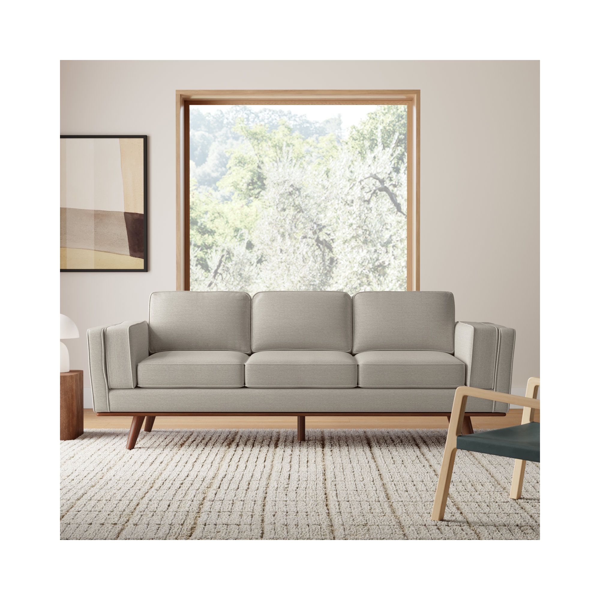 Estes 89.76'' Square Arm Sofa, Khaki