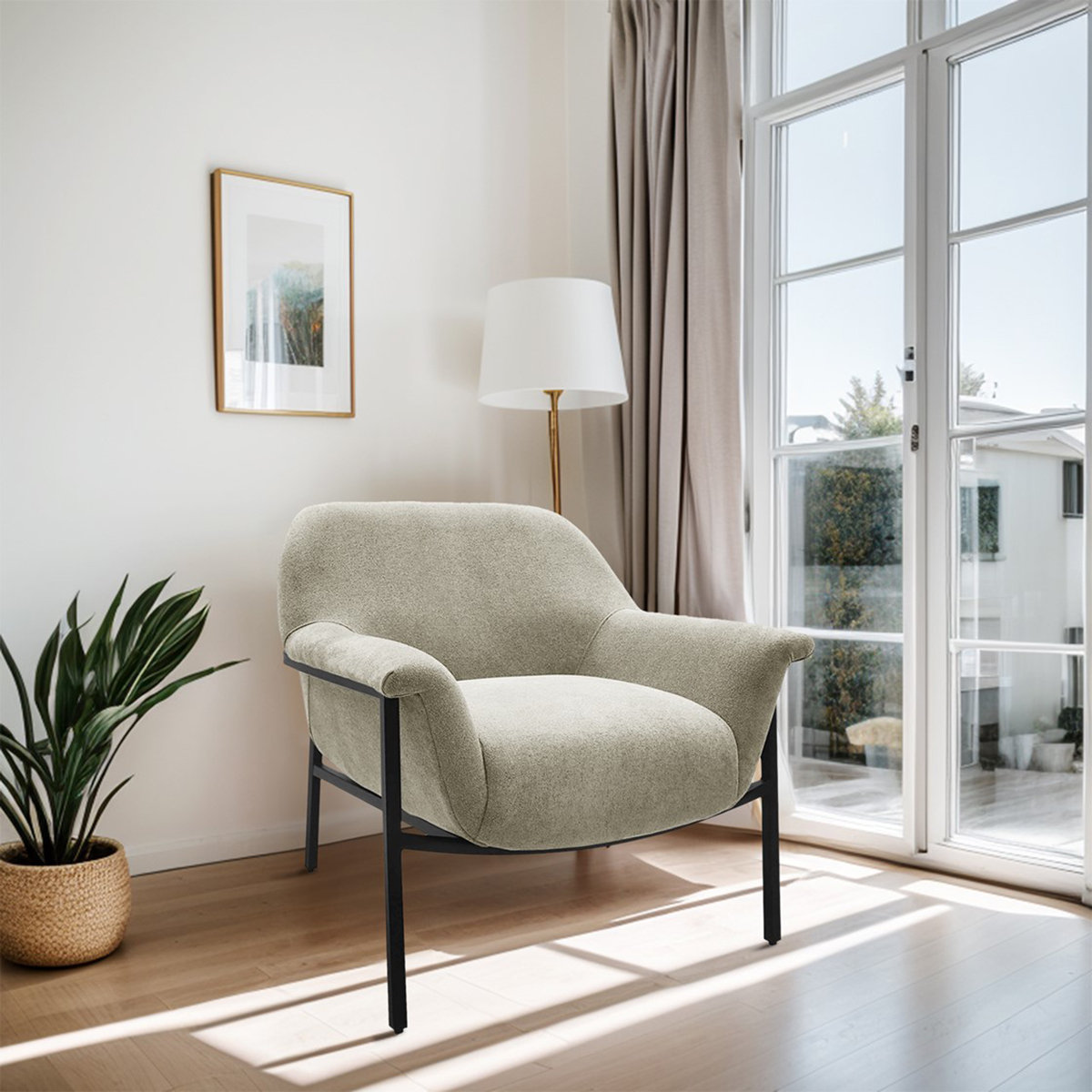 Accent Armchair, Beige Polyester