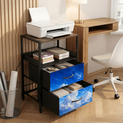 Table de chevet 2 tiroirs avec station de charge, table de chevet avec ports USB et amp; Table de chevet noire Outlets avec tablette Fluffy Against Blue Sky