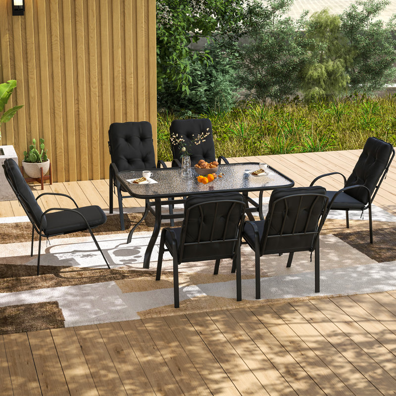 Outsunny 7 Pieces Garden Dining Set Outdoor Square Dining Table Black