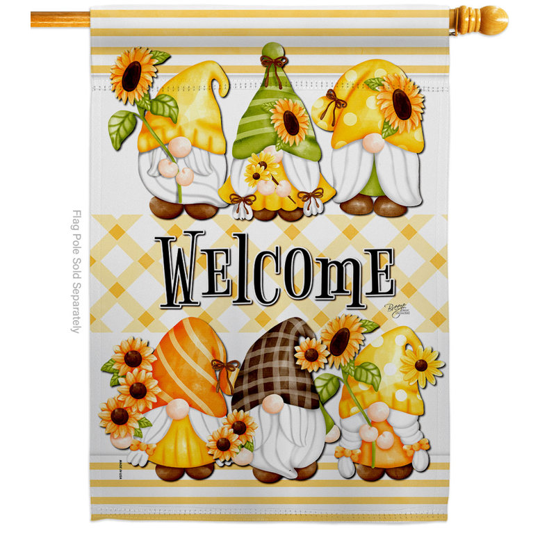 Drapeau de jardin en polyester à 2 côtés Gnome Friends, H 40 po x l 28 po