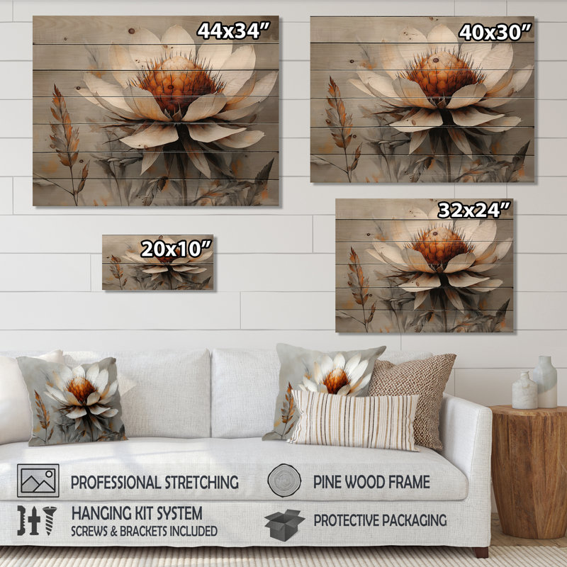 «The Winter Wild Thistle Bloom III», art mural en bois de chardon - sur bois de pin naturel, H 10 po x l 20 po x P 0,78 po