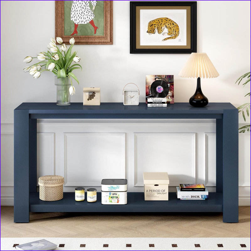 Table basse minimaliste en panneau de fibres à densité moyenne avec tablette inférieure - 4 pieds robustes Gain de place pour le salon