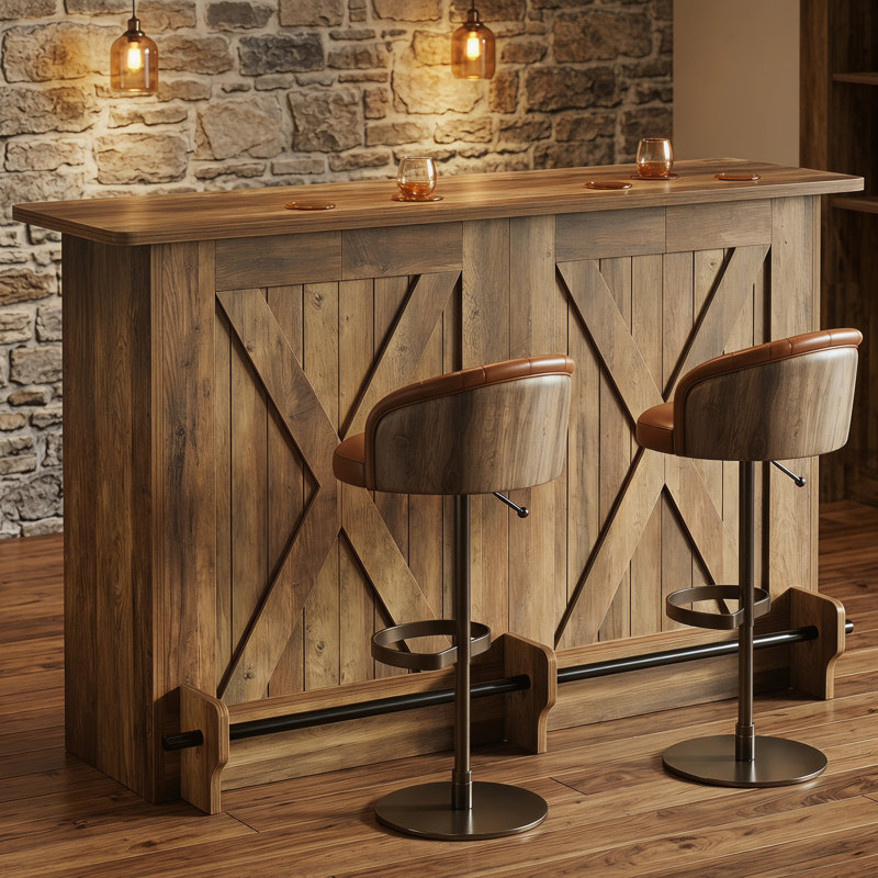Home Bar Unit With 2-tier Shelves, Brown