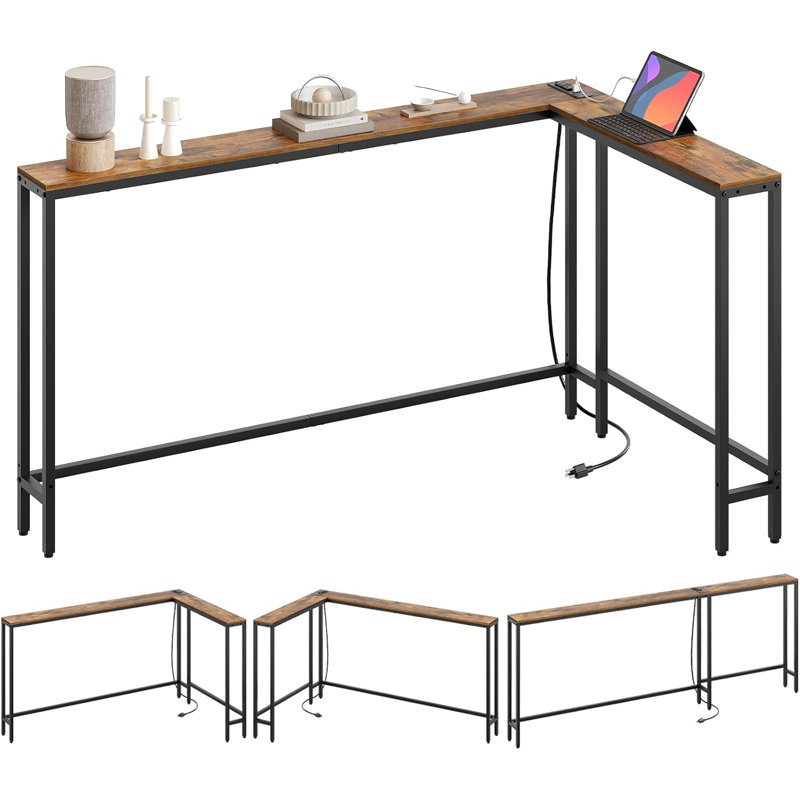 Console en L avec multiprise intégrée, ports USB et options d'assemblage flexibles pour le salon, le couloir ou derrière le canapé