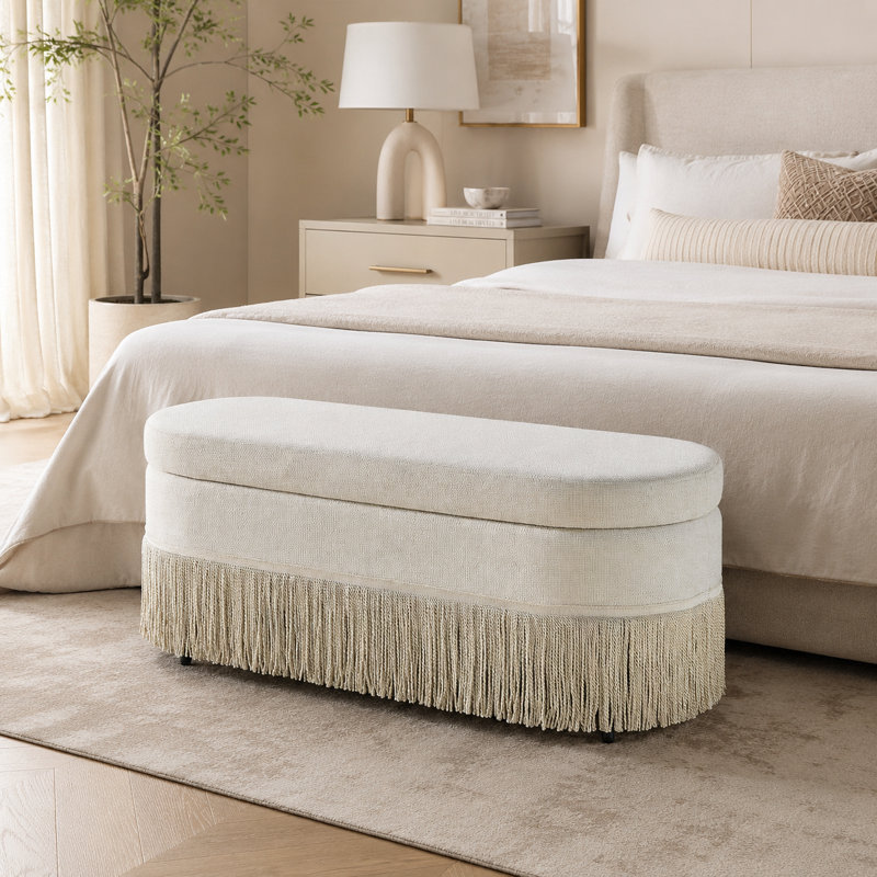 Repose-pieds ovale rembourré Vintage Glam, Beige