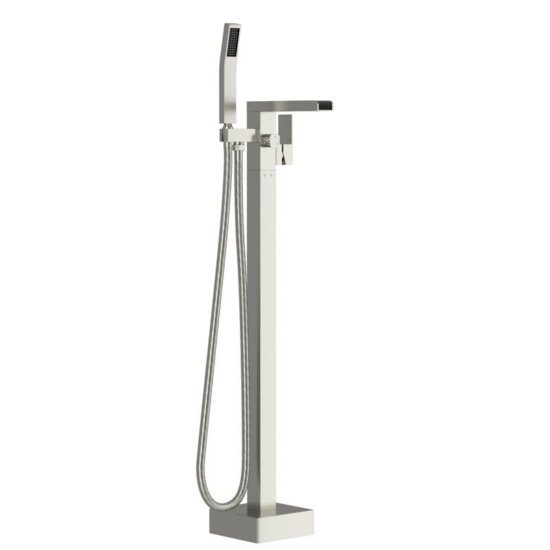 Freestanding Bathtub Faucet With 360 Rotatable Waterfall Spout And Hand Shower, Dual Control, Brushed Nickel Brass Filler, Detachable Handheld, Finish On