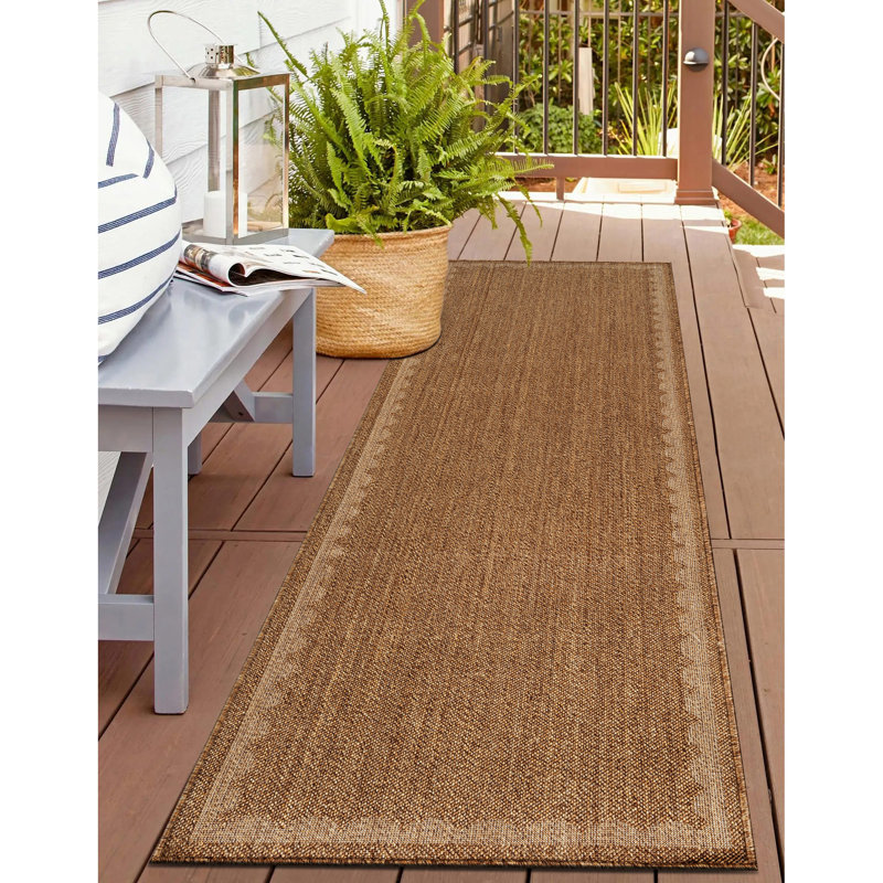 Tapis tissé plat intérieur / extérieur de style jute sable / naturel Scallop Border, Sable, Tapis de couloir 2 pi 3 po x 8 pi