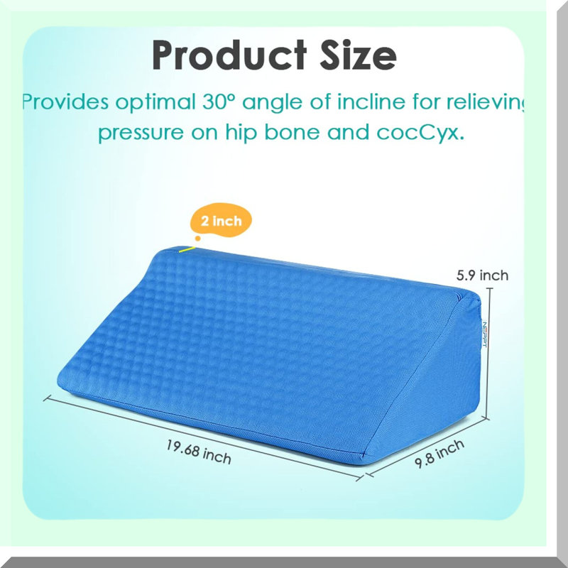 ComfortEase Recovery Wedge - Bed Incline Pillow for Post-Surgery Sleep, Back Pain Relief, Pregnancy Support, and Pressure Sore Prevention. Blue Gel Foam with Cover.