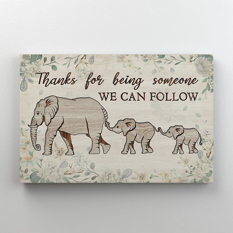 «Family Of Elephants - Thanks For Being Someone», reproduction d'art graphique sur toile tendue, H 11 po x l 14 po x P 2 po