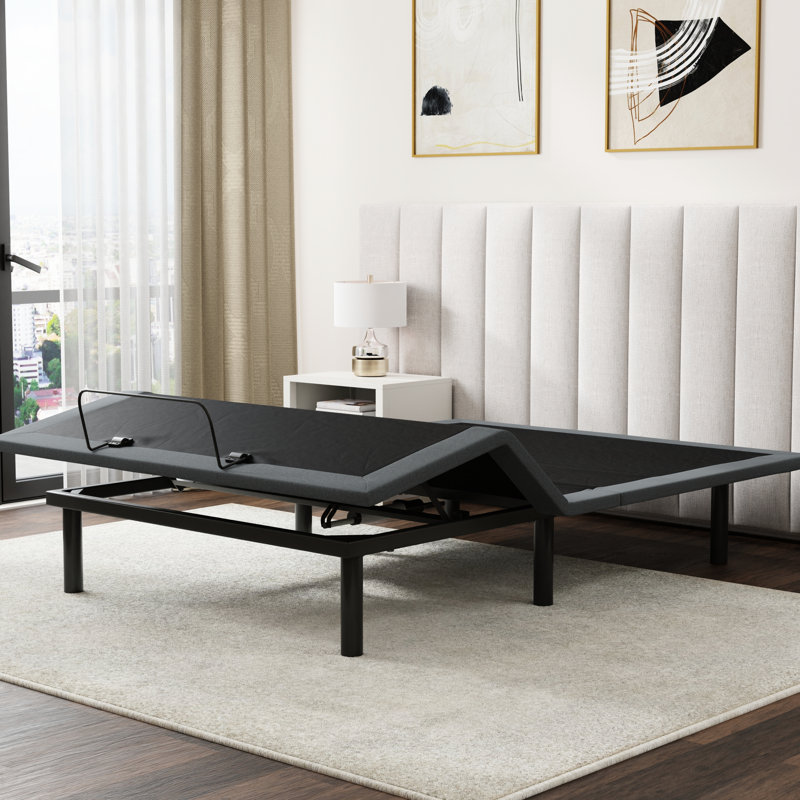 Os4 Black And Grey Split Top Queen Adjustable Bed Base With Head Foot Position Adjustment Function, Zero Gravity One - Touch Back To Flat Feature, Extra Strength Frame Reinforcement Structure,