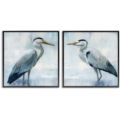 Ensemble de 2 giclées encadrées Faded Blue Coastal Herons, design par Nan