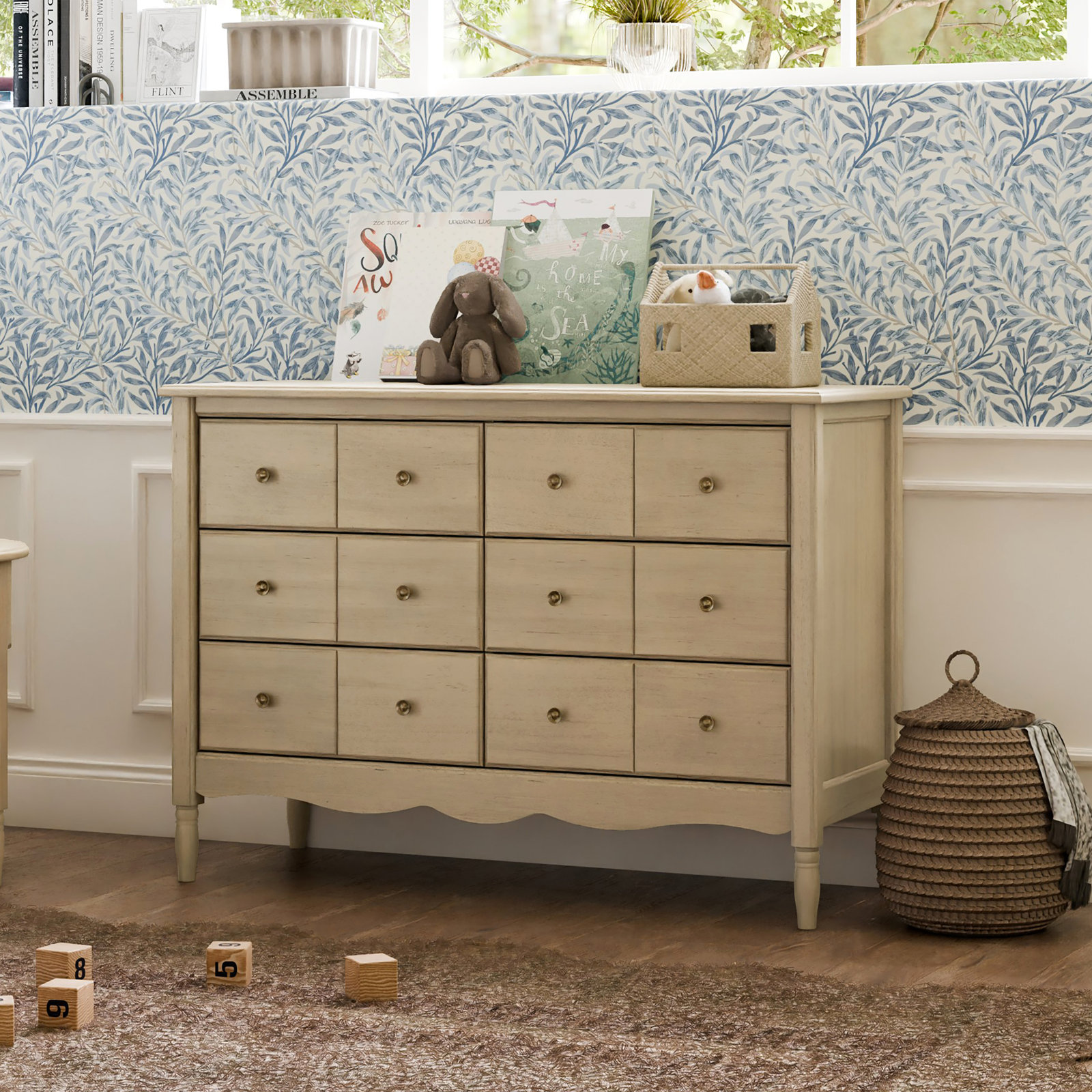 Liberty 6 Drawer 48" W Double Dresser, Washed Pine