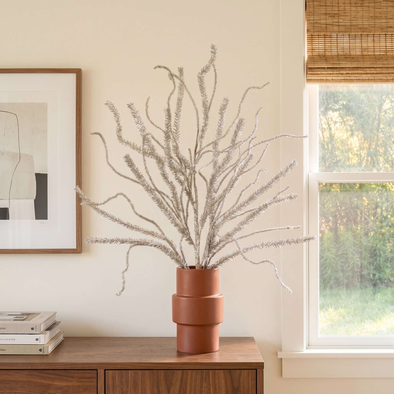 Pine Tinsel Floral Stems, Silver