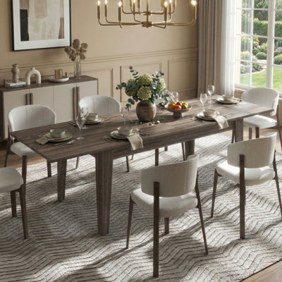 106 Inch Extendable Large Dining Table, Rectangular Woodgrain Finish, Space-Saving Design Seats a Crowd for Family Gatherings, Versatile for Kitchen,