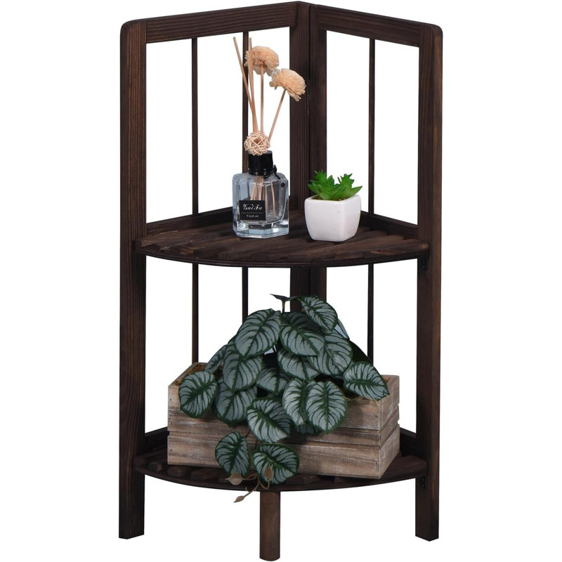 MantraRaj 2 Tier Wooden Corner Shelf Free-Standing Foldable Multipurpose Corner Bookcase Dark Brown