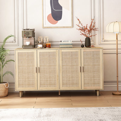 Armoire de rangement 62,6 po à 4 portes en rotin