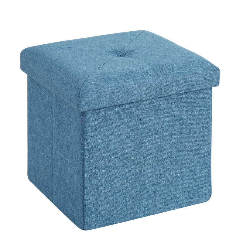 Tayah Upholstered Ottoman, Blue Polyester Blend