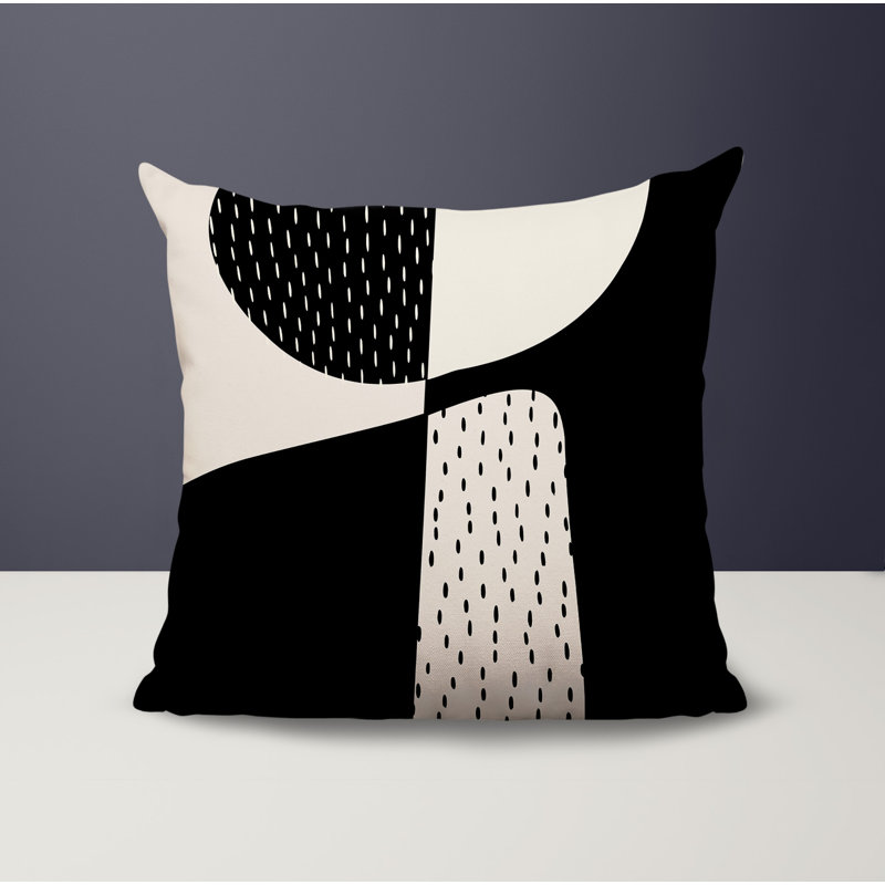 Pia Minimalist Reversible Indoor/Outdoor Square Pillow, 19"H x 19"W, Off-White/Black