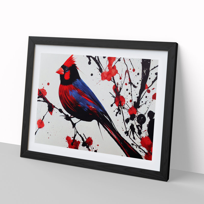 Cardinal Bird Splash Vol.2 - Single Picture Frame Painting, Black Framed, 46cm H x 64cm W x 2cm D