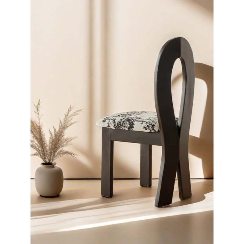 Chaise de salle à manger en polyester Blevins, Motif floraux gris, Noir