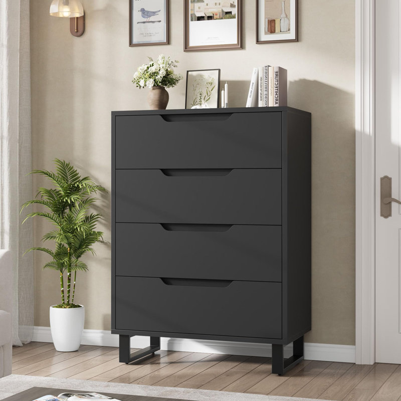 Commode verticale autoportante à 4 tiroirs pour chambre à coucher, commode haute 41,5 po avec rangement, Noir