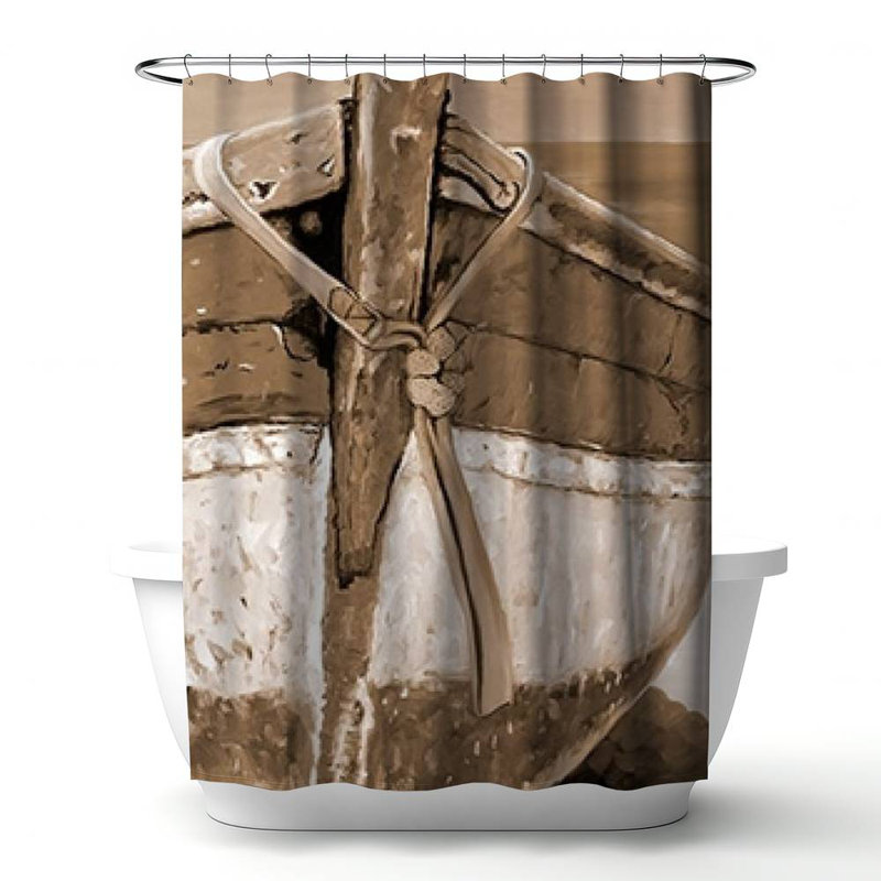 Shower Curtain CO81 – Polyester Shower Curtain, Dye Sublimation Print, 71" W × 74" L, Brown/White